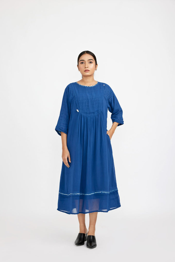 Blue Midi U-yoke Dress