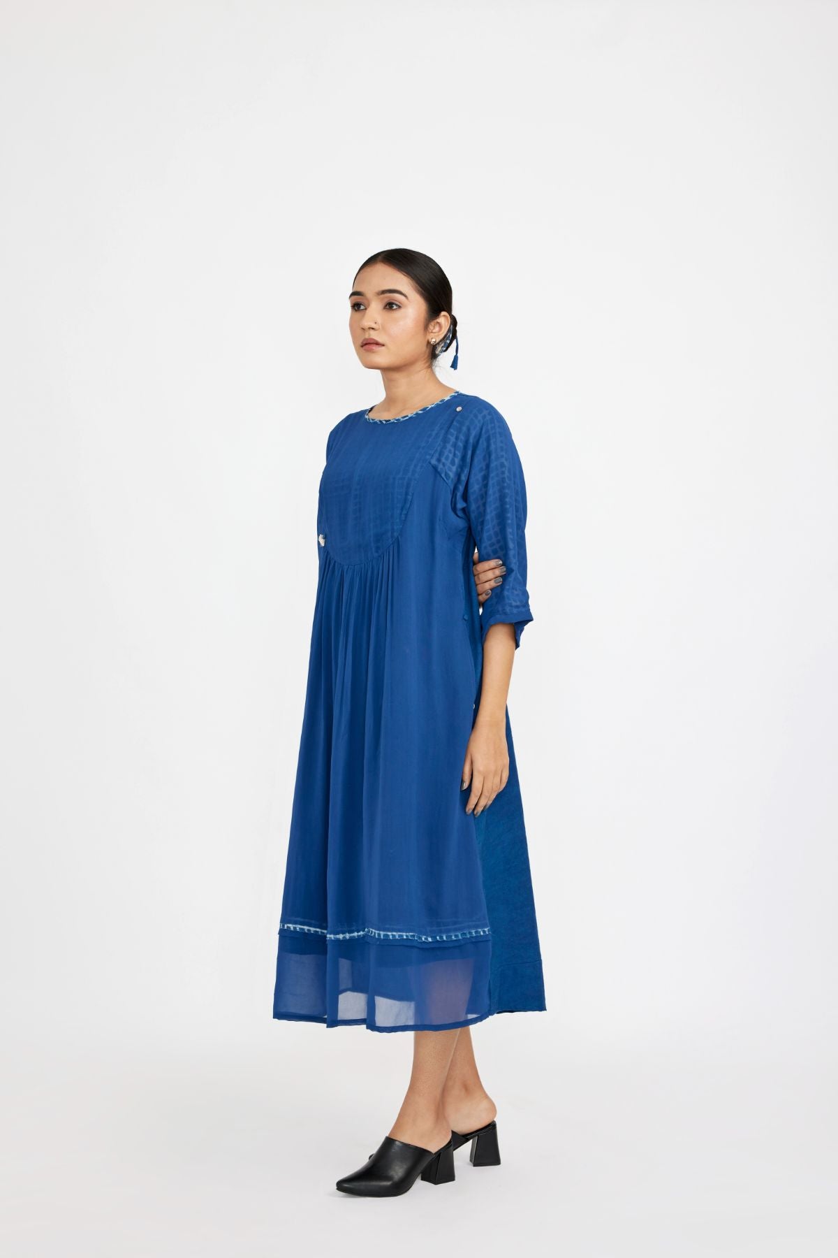 Blue Midi U-yoke Dress