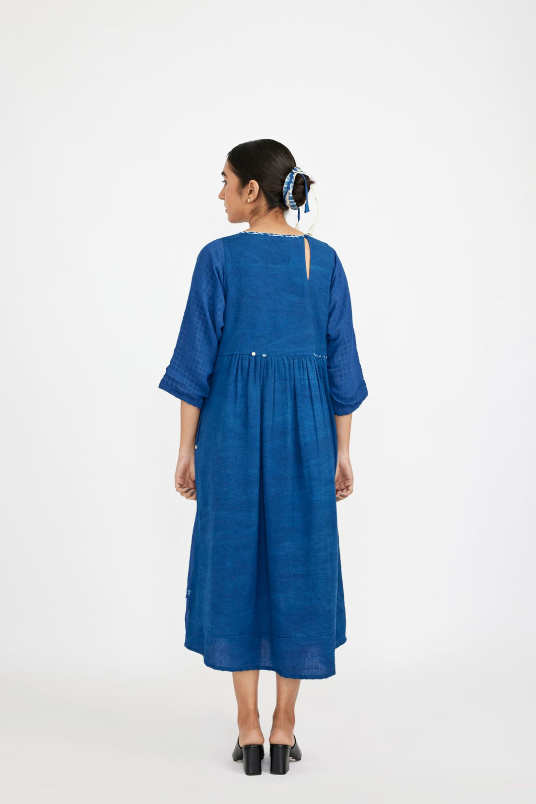 Blue Midi U-yoke Dress