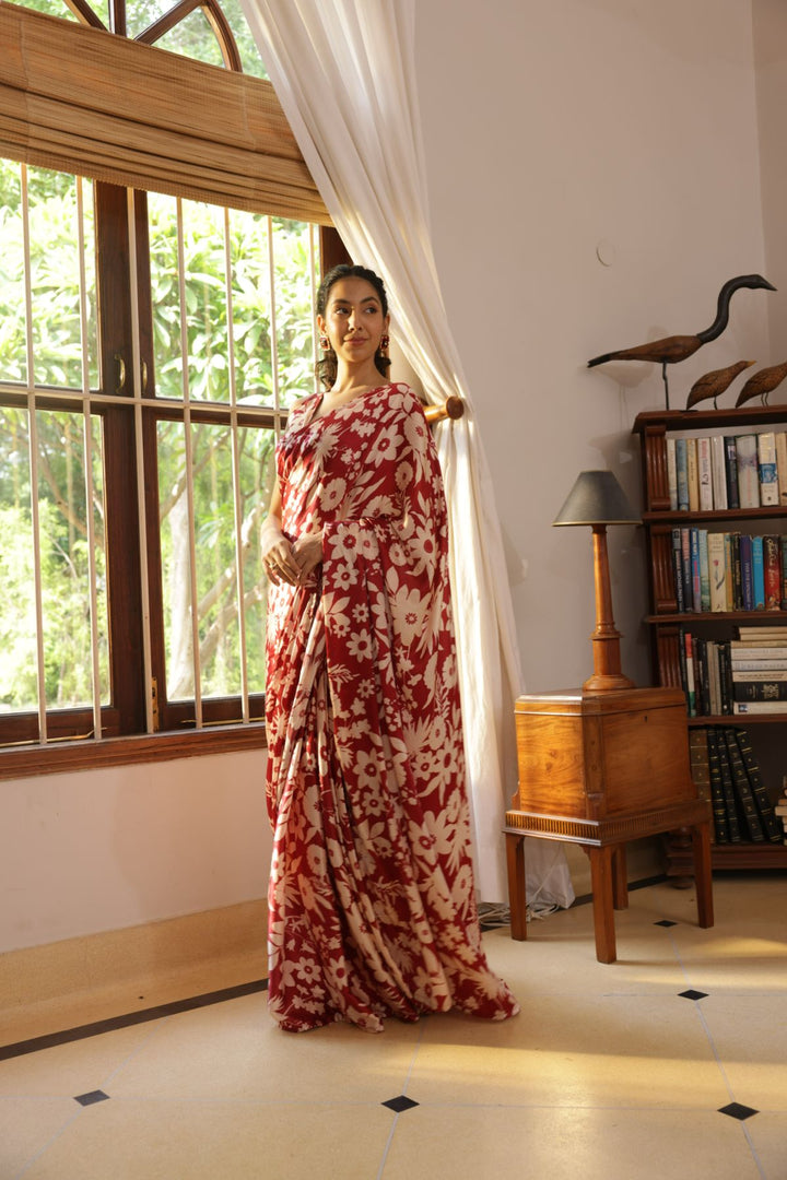 Rhythm Saree & Blouse - Oasis Red Print (Set of 2)