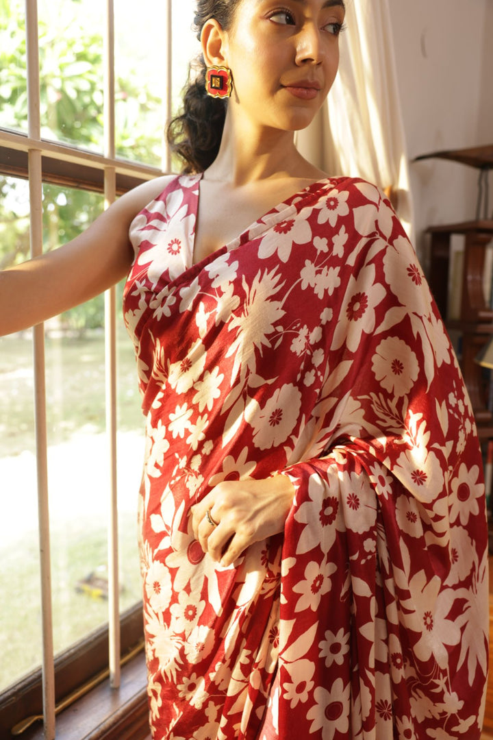 Rhythm Saree & Blouse - Oasis Red Print (Set of 2)