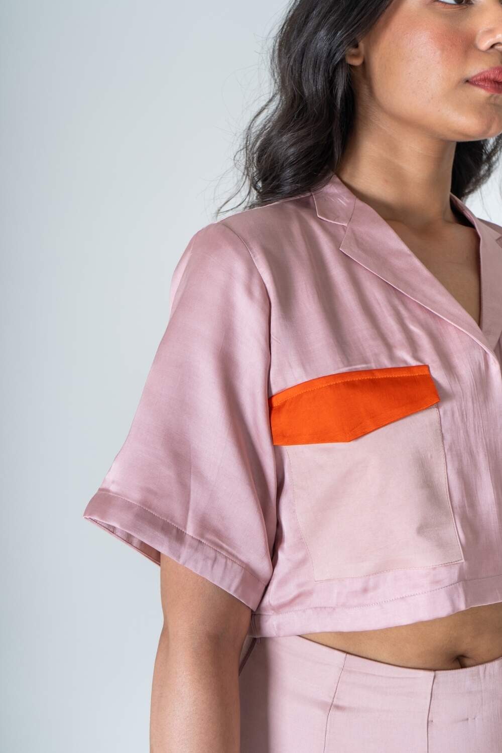 Pink-Orange Color-Blocked Crop top