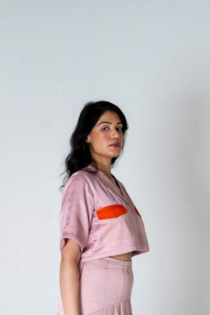 Pink-Orange Color-Blocked Crop top