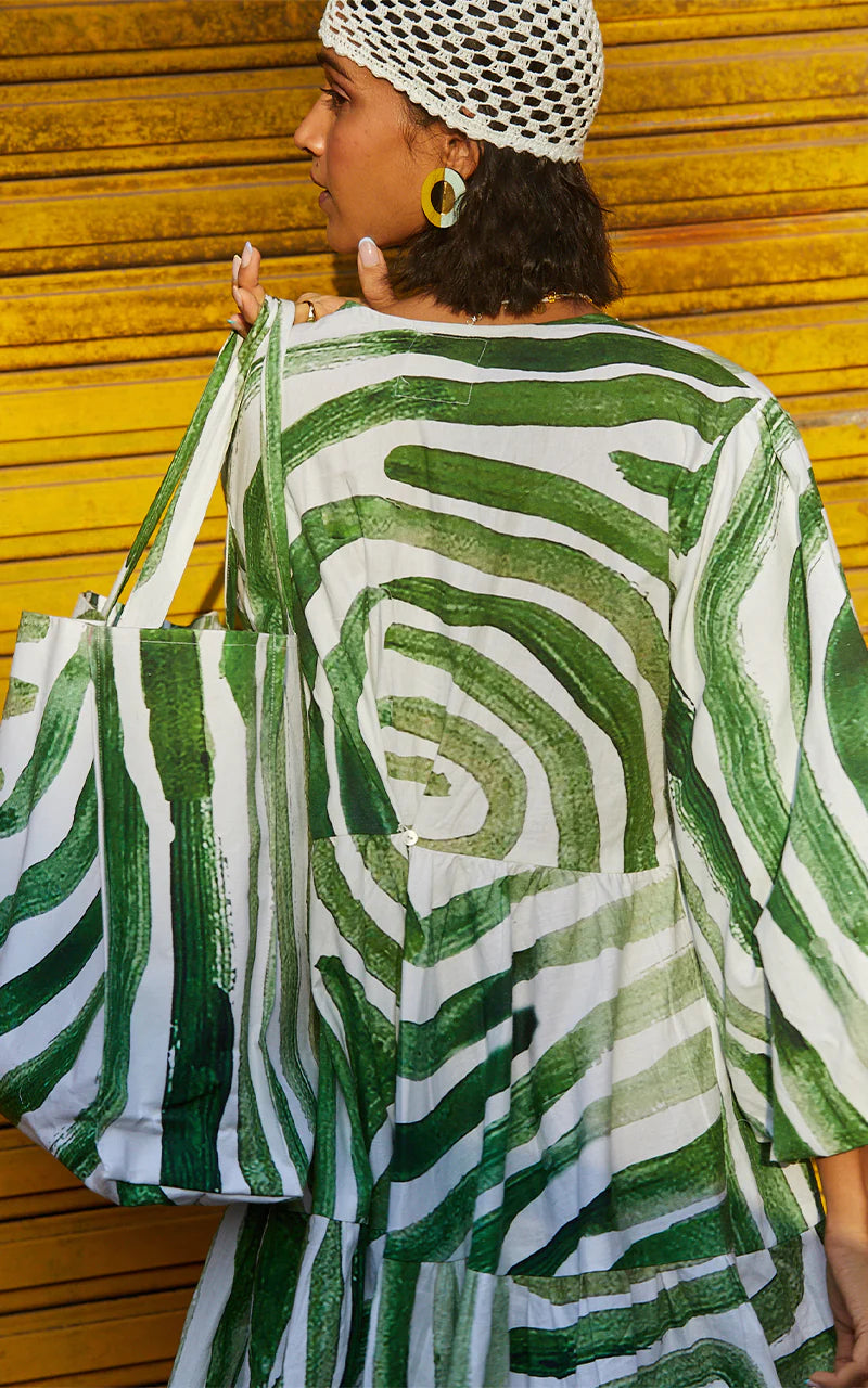 Kinda Fun Dress In Abstract Green Print