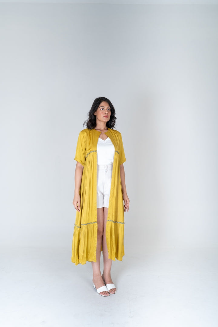 Yellow-Green Braided Gather Long Cape