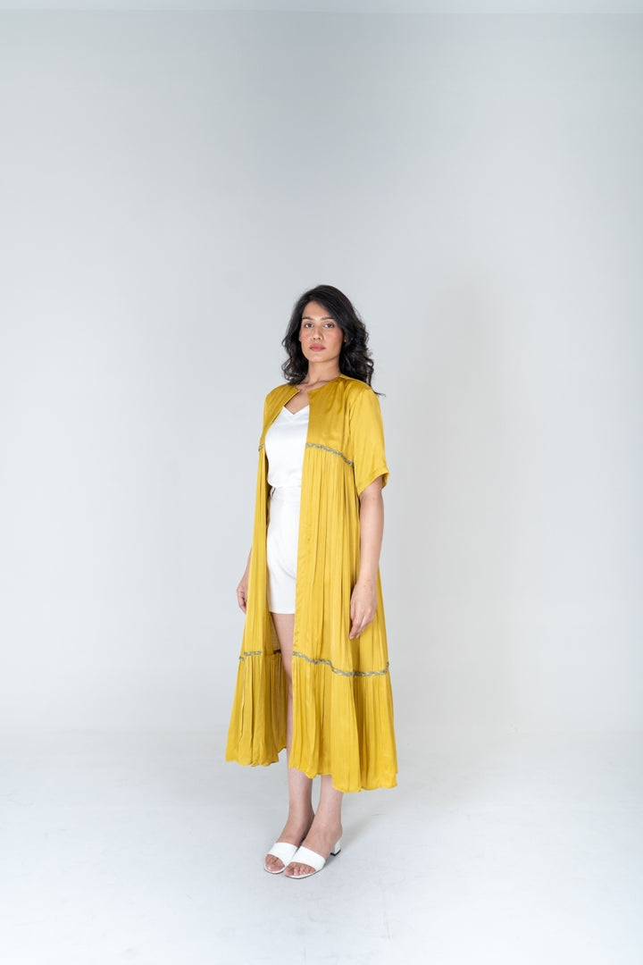 Yellow-Green Braided Gather Long Cape