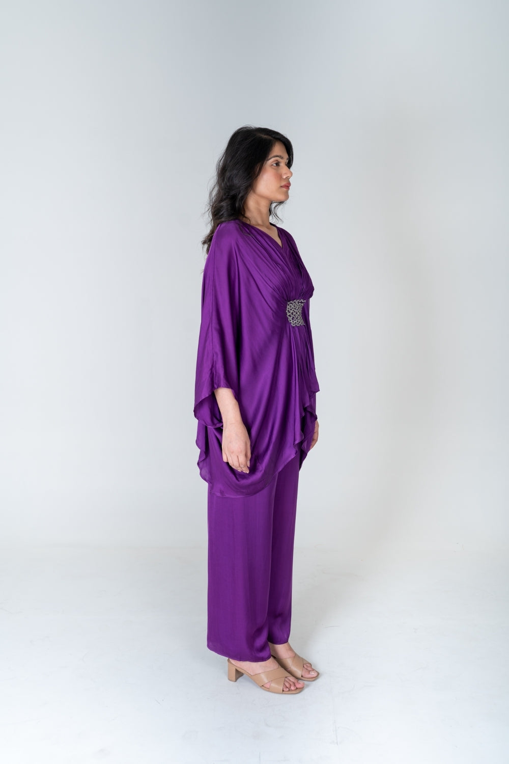 Purple-Green Braided Kaftan Co-ord Set