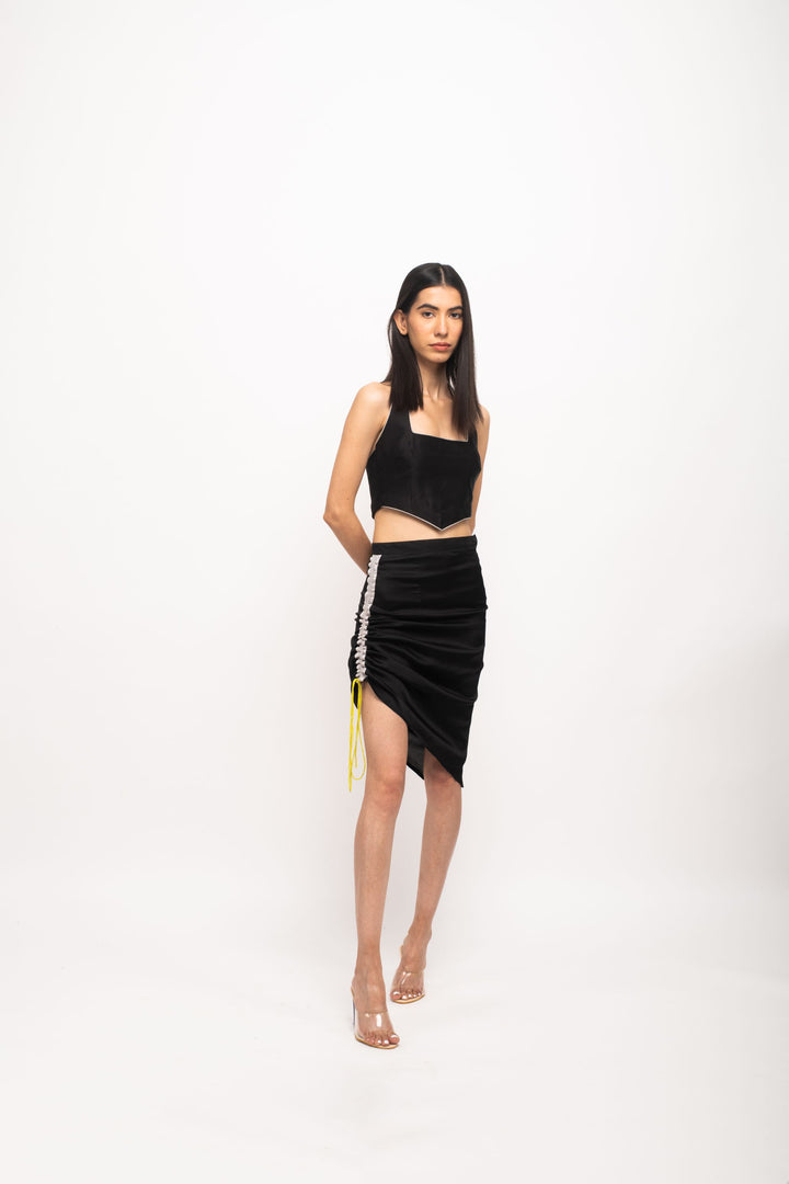 Black-Grey Halter Neck Skirt Set