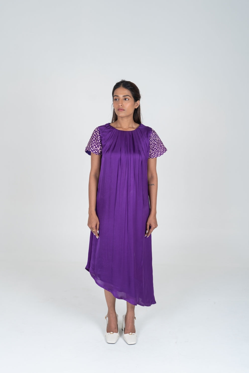 Purple-Pink Braided Sleeve Midi Dress