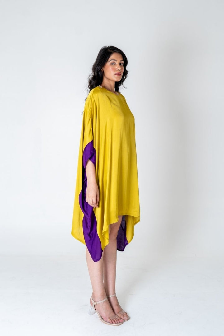 Yellow-Purple Short Kaftan Dress