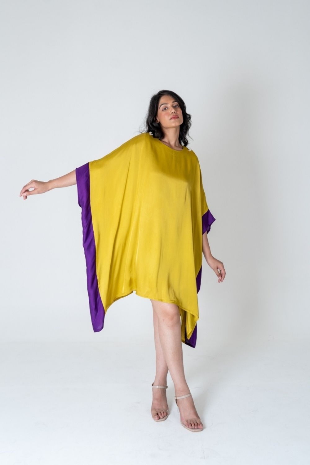 Yellow-Purple Short Kaftan Dress