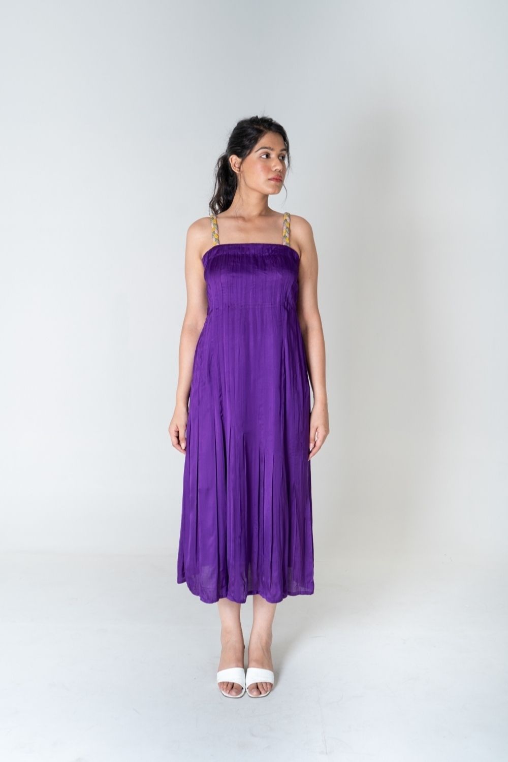 Color-Blocked Braided Sleeveless Purple Maxi Dress