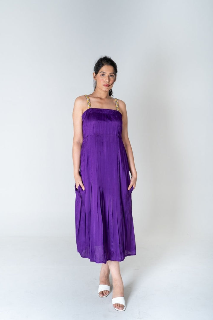 Color-Blocked Braided Sleeveless Purple Maxi Dress