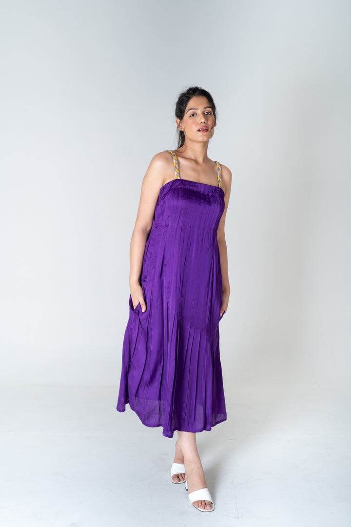 Color-Blocked Braided Sleeveless Purple Maxi Dress