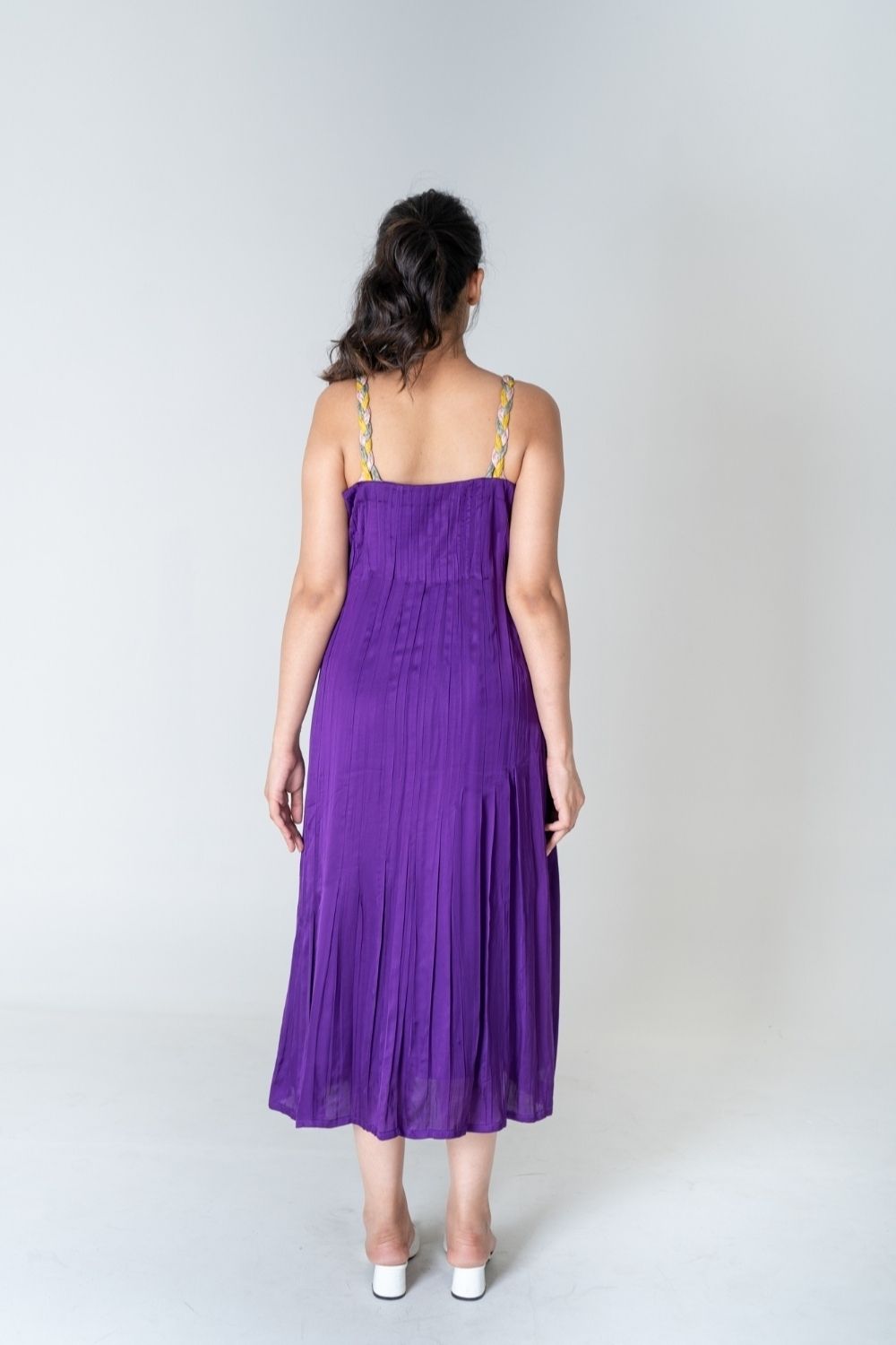 Color-Blocked Braided Sleeveless Purple Maxi Dress