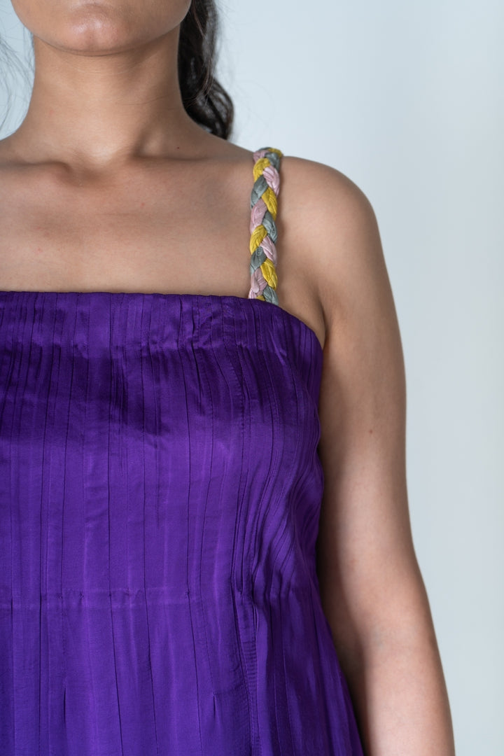 Color-Blocked Braided Sleeveless Purple Maxi Dress