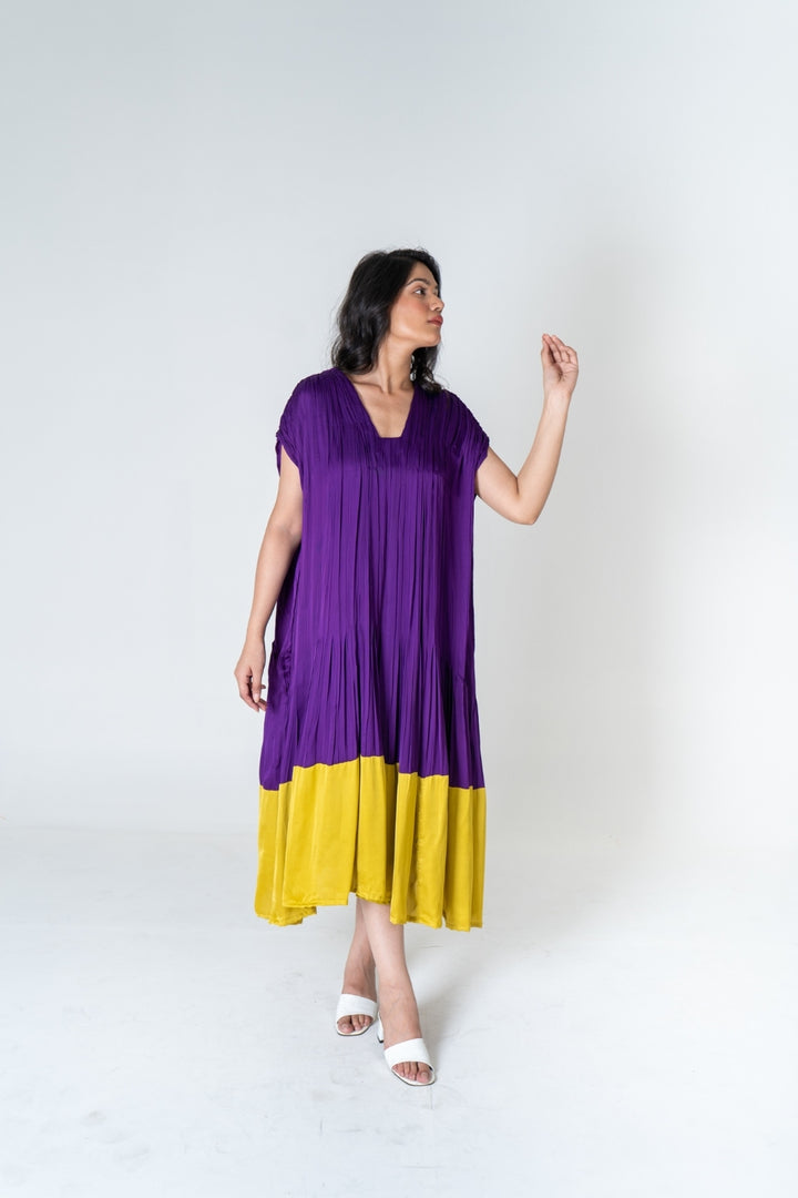 Purple-Yellow Color-Blocked Dress