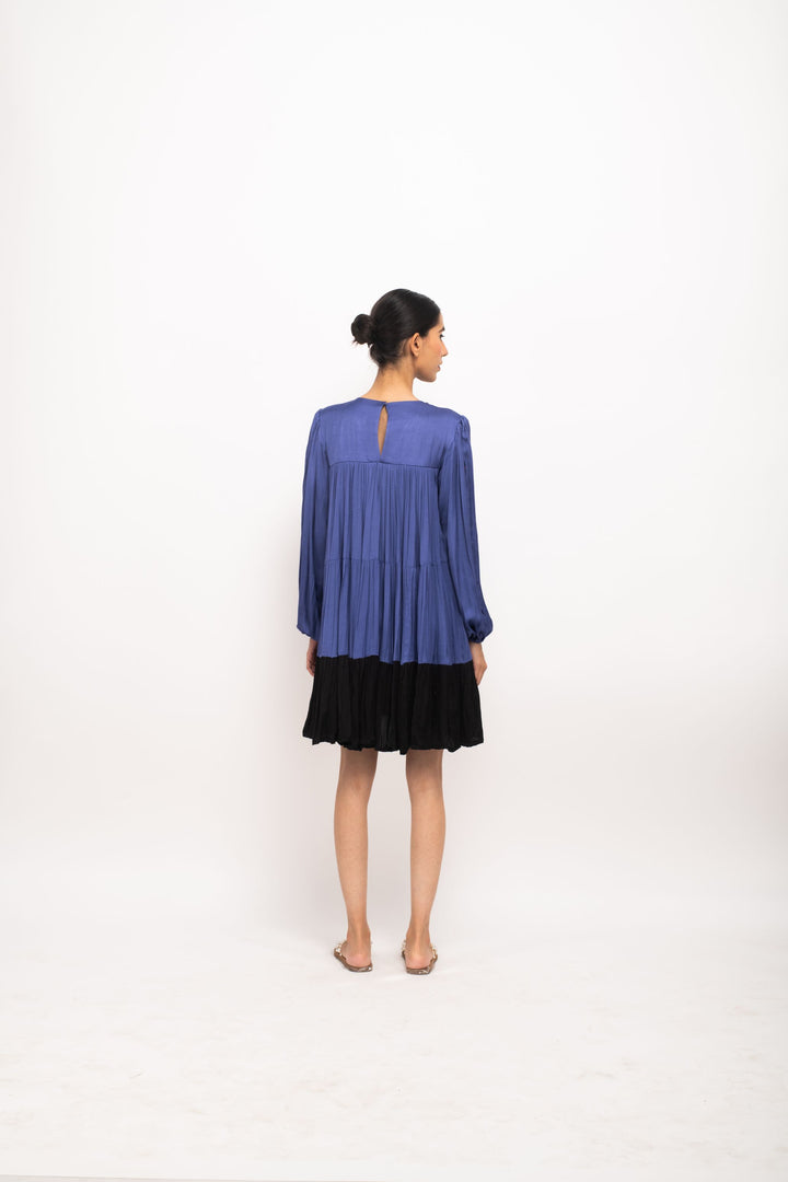 Blue-Black Gather Short Dress