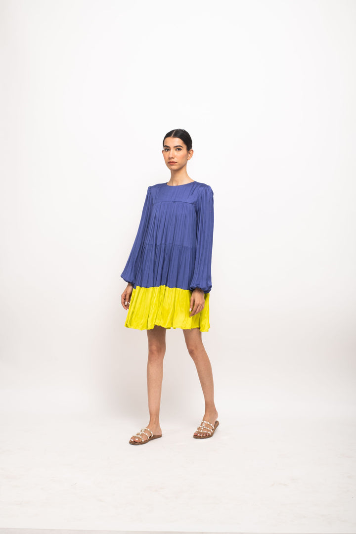 Blue-Neon Gather Short Dress