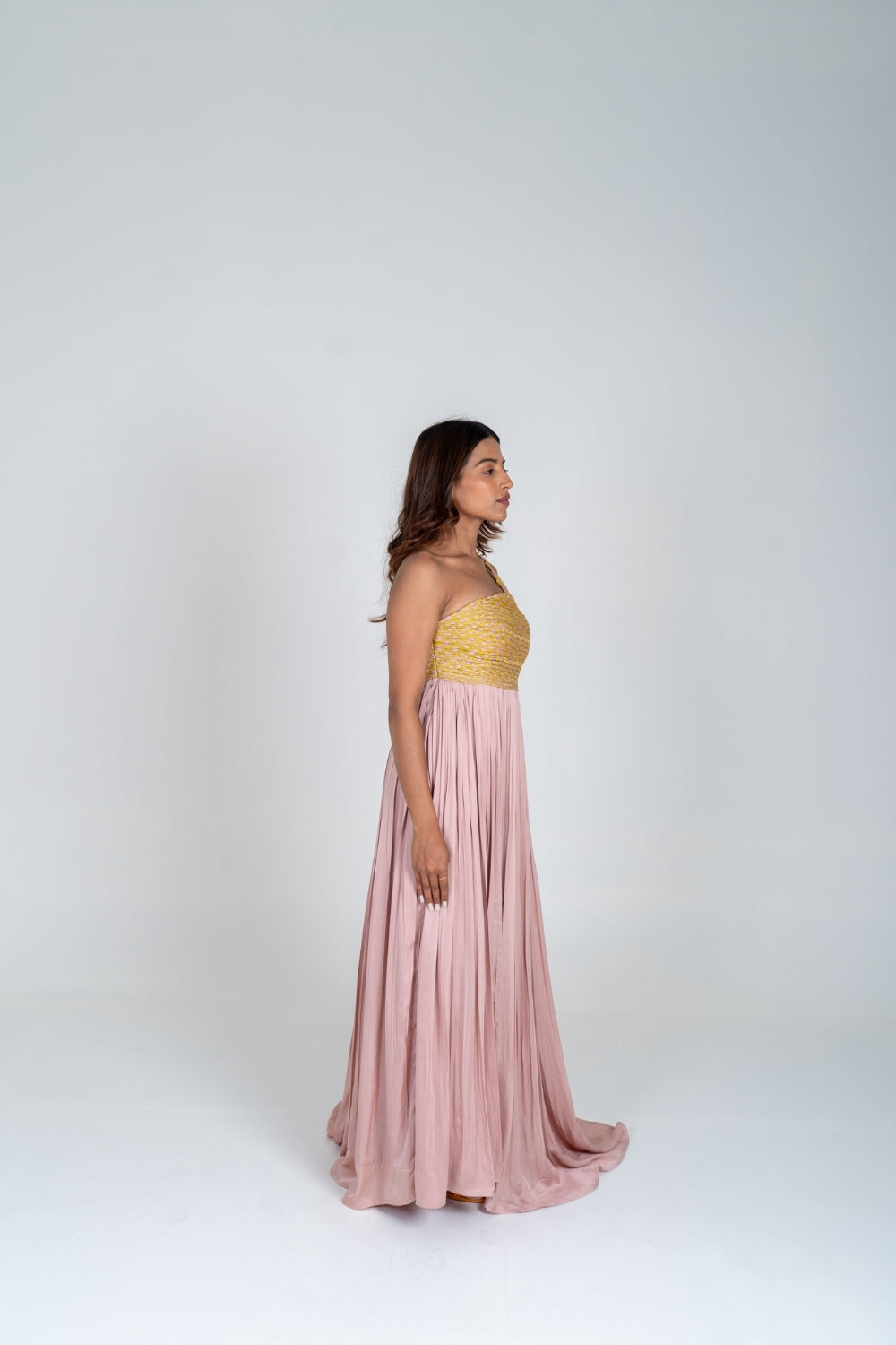 Pink-Yellow Braided Bustier Gather Gown