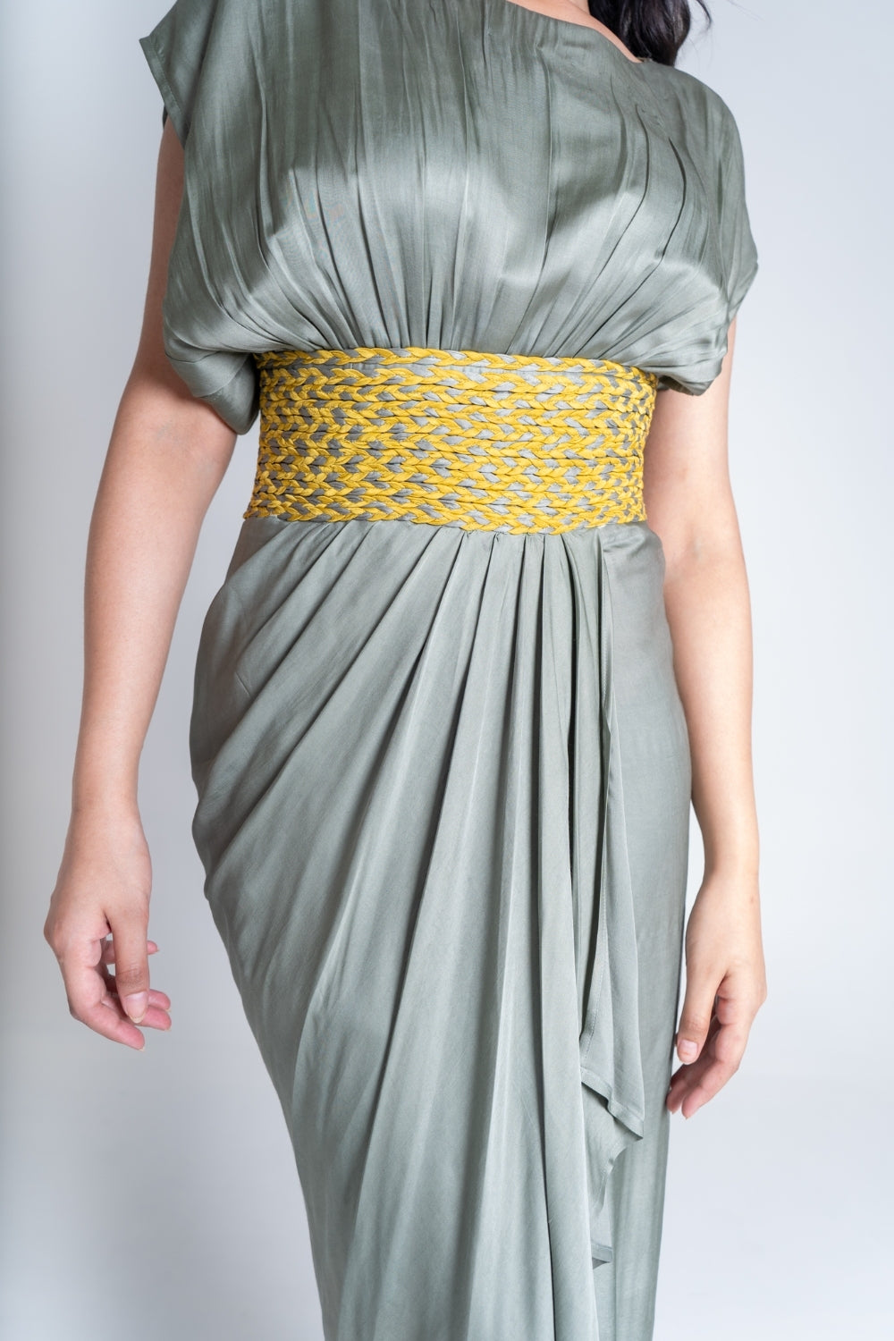 Yellow-Green Braided Cocktail Gown