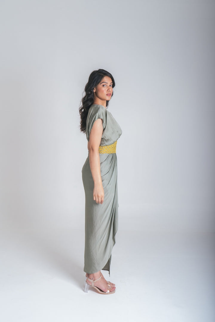 Yellow-Green Braided Cocktail Gown