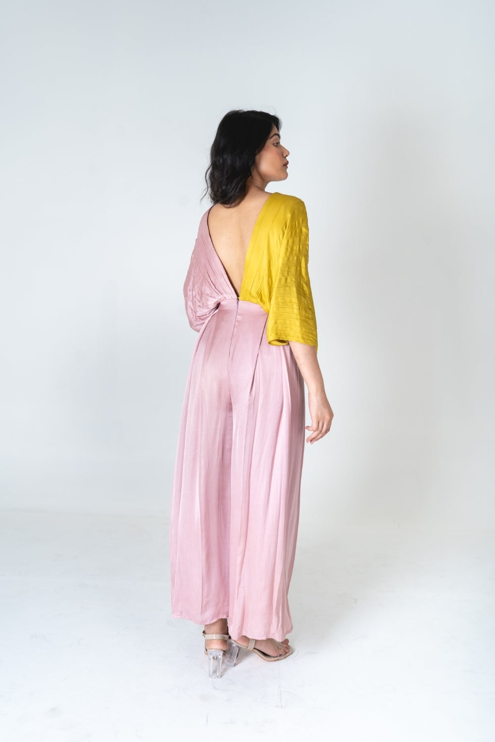 Pink-Yellow Color-Blocked Jumpsuit