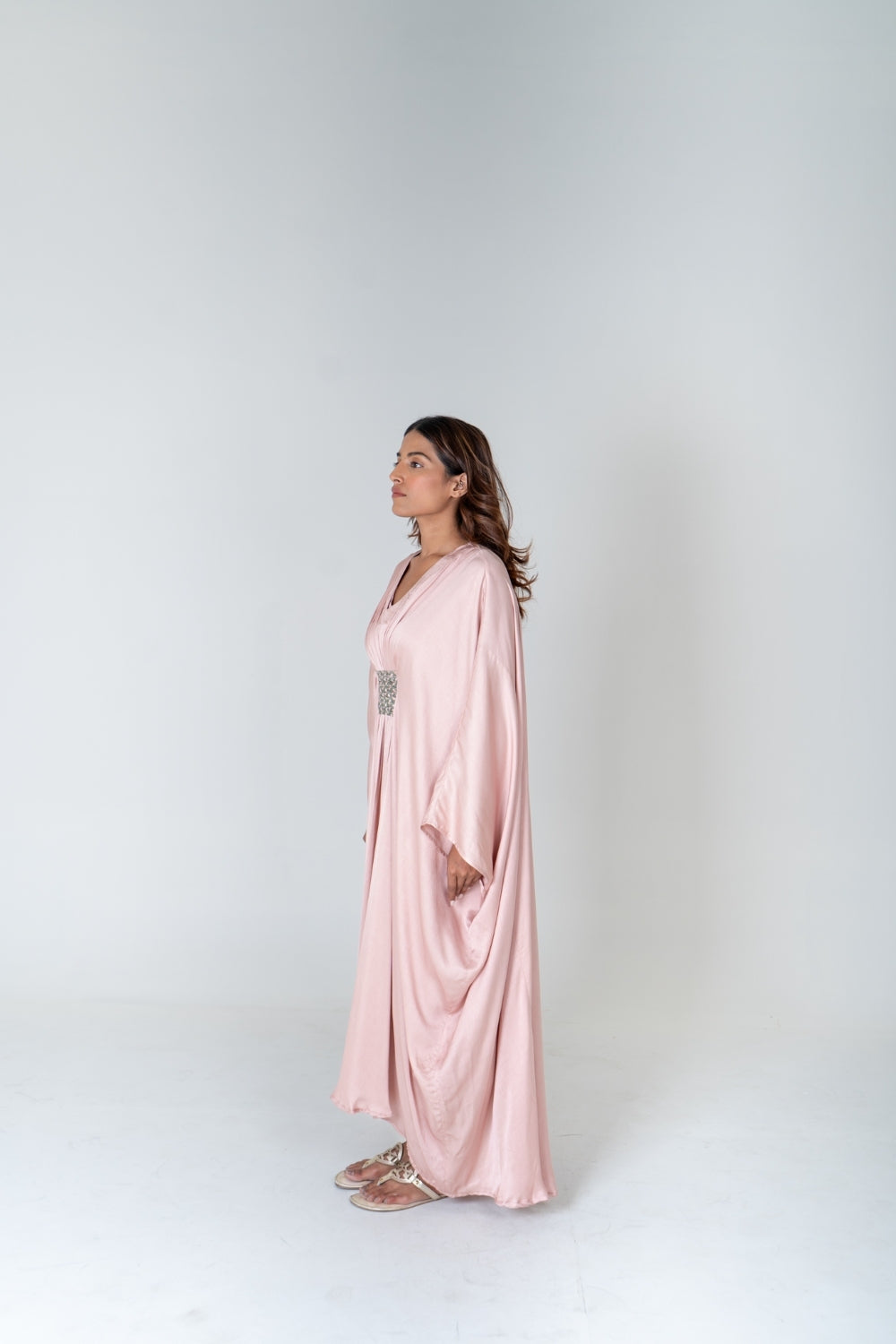 Pink-Green Braided Long Kaftan