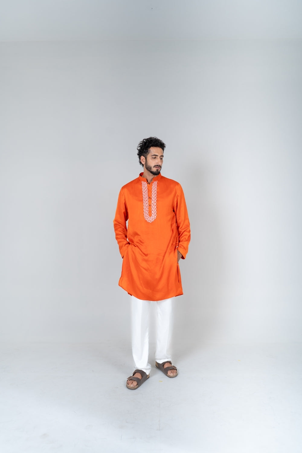 Orange-Pink Braid Kurta Set