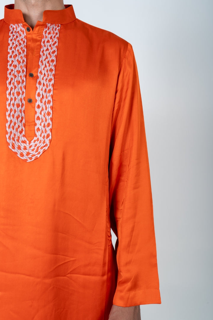 Orange-Pink Braid Kurta Set