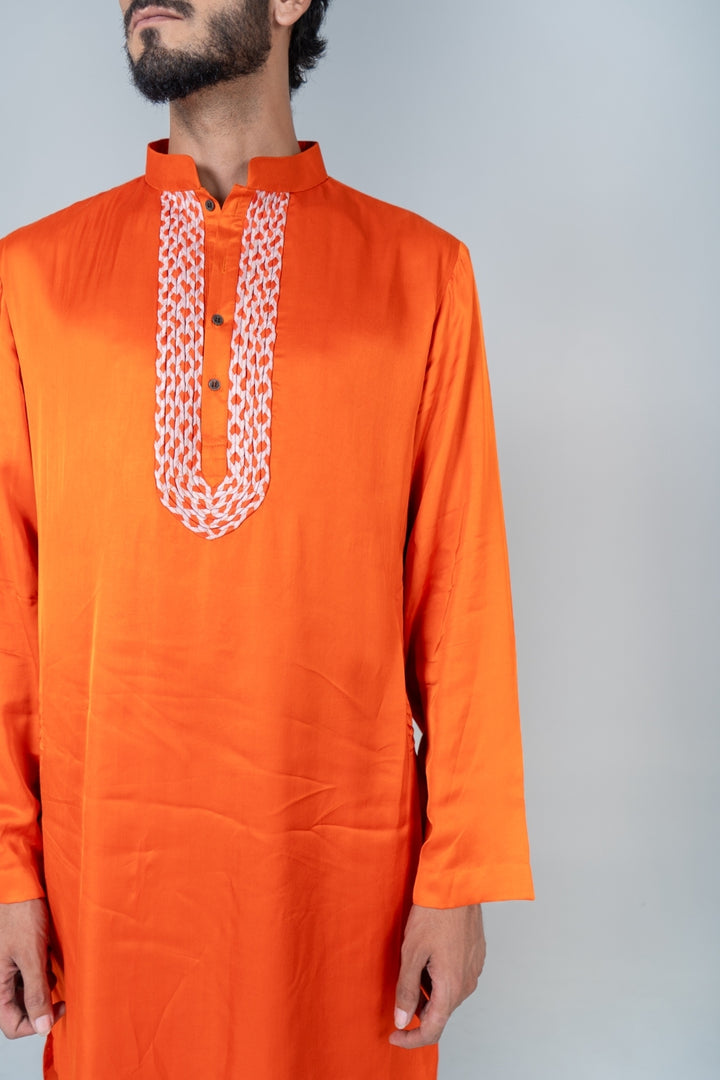 Orange-Pink Braid Kurta Set