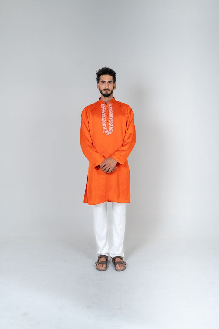 Orange-Pink Braid Kurta Set