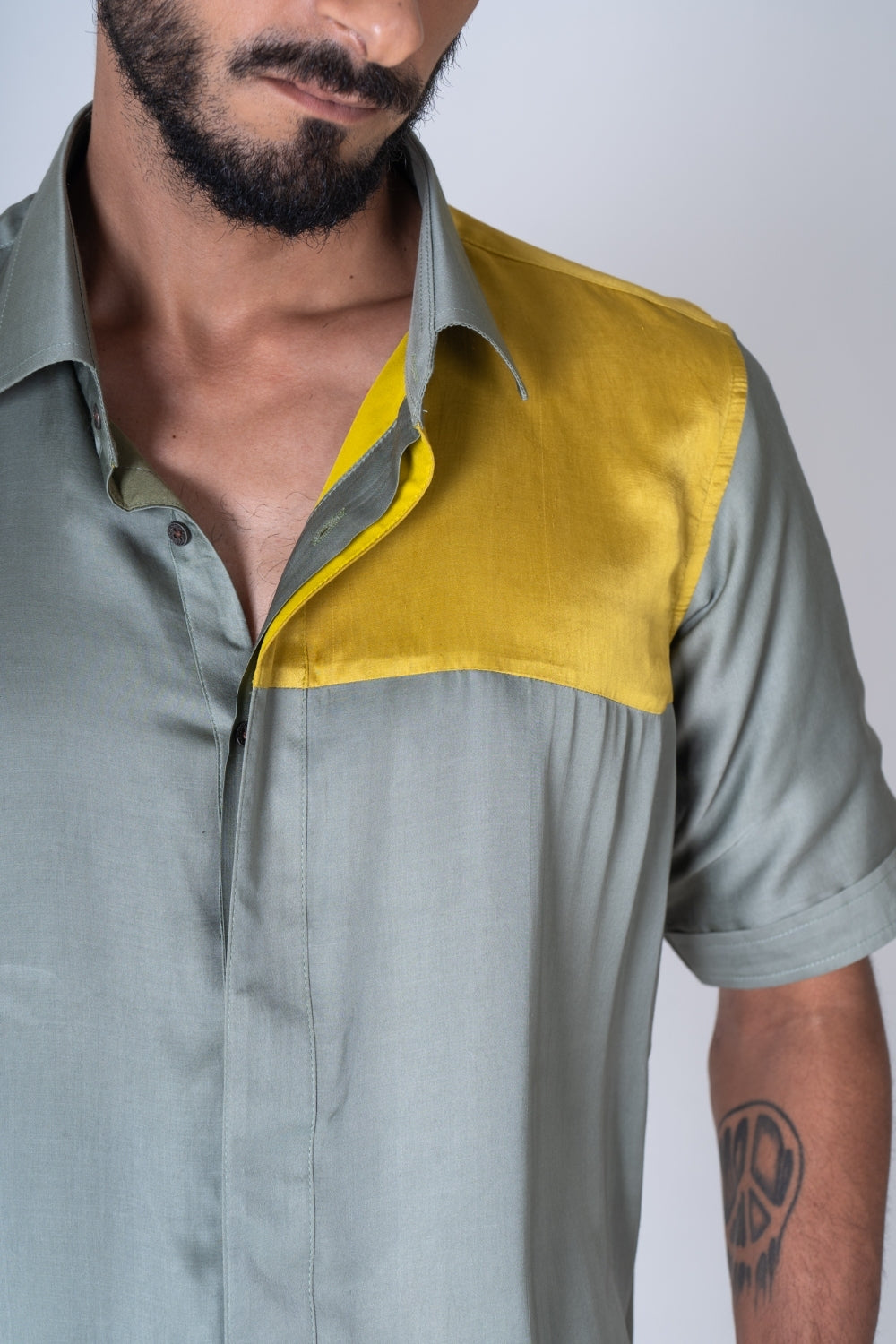 Green-Yellow Color-Blocked Shirt