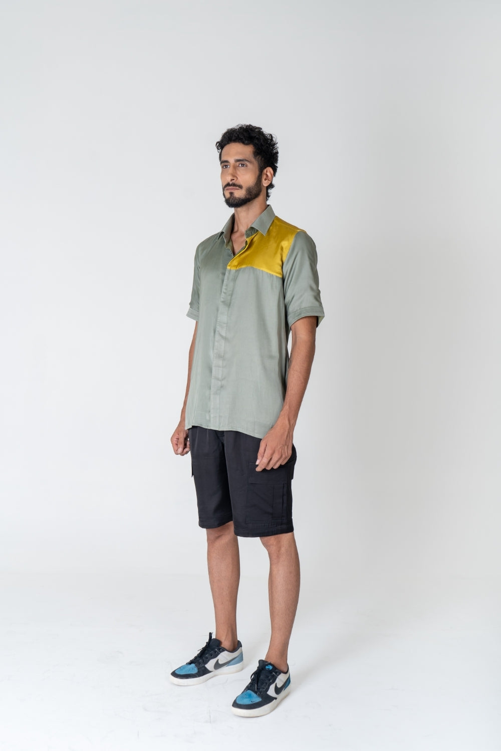 Green-Yellow Color-Blocked Shirt