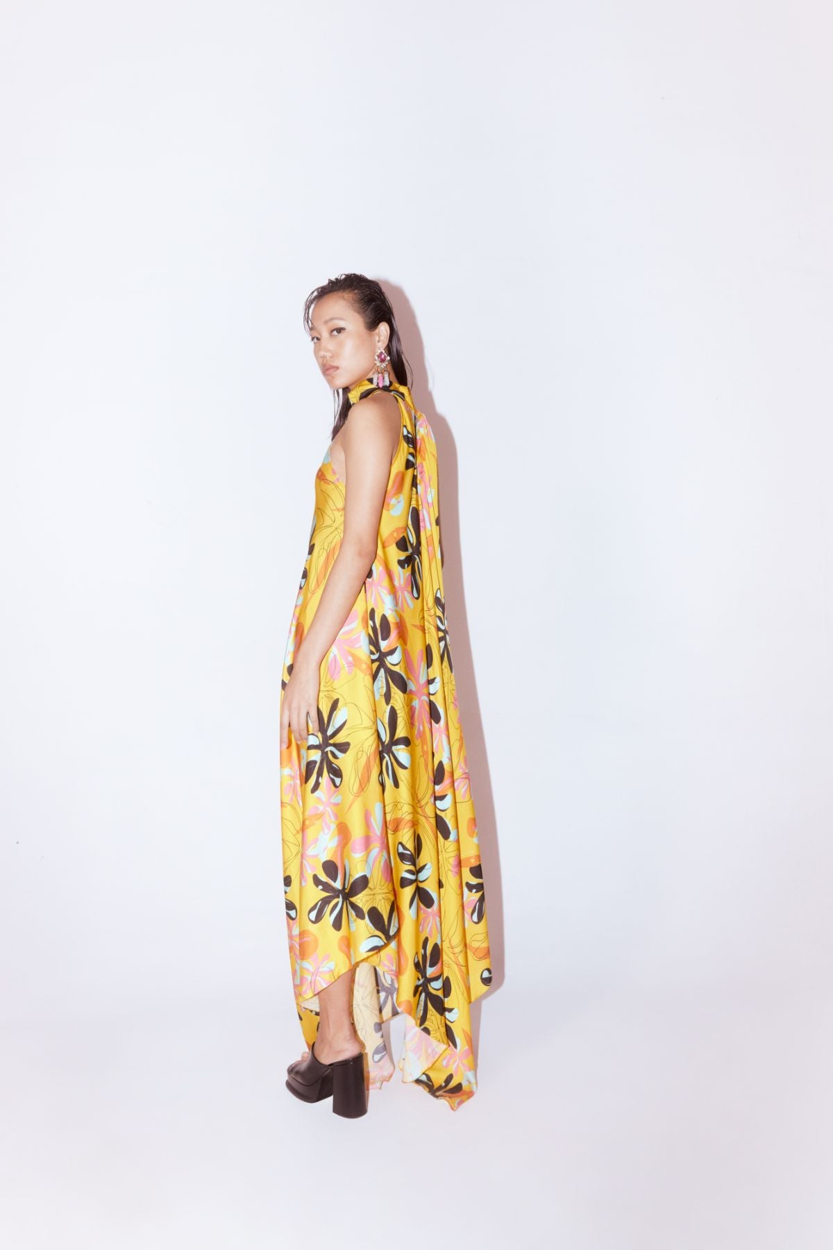 Yellow Dahlia Halter Dress
