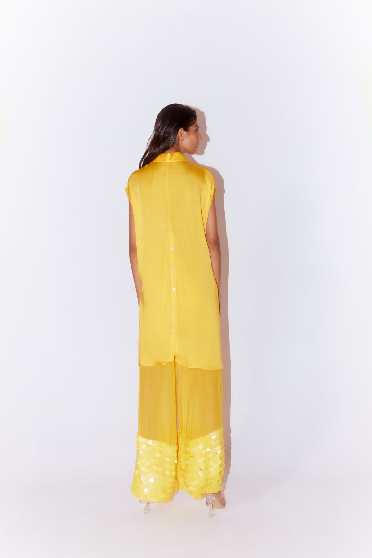 Aspen Organza Embroidered Trousers (Yellow)