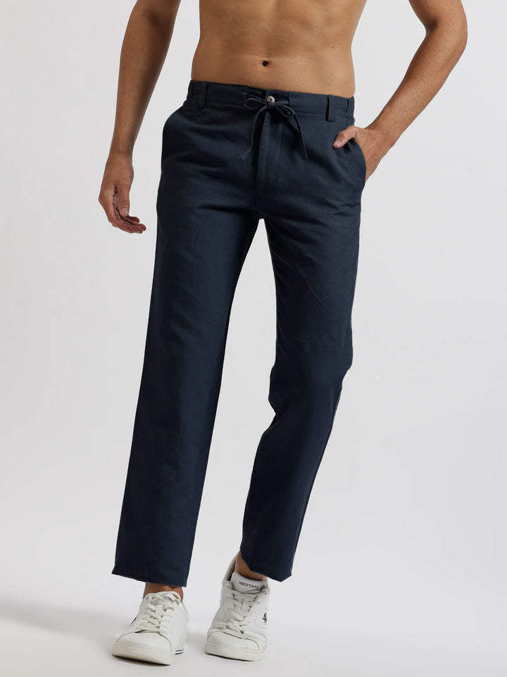 Theo - Linen Travel Pants - Dark Blue