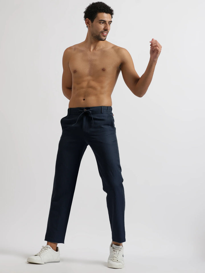 Theo - Linen Travel Pants - Dark Blue