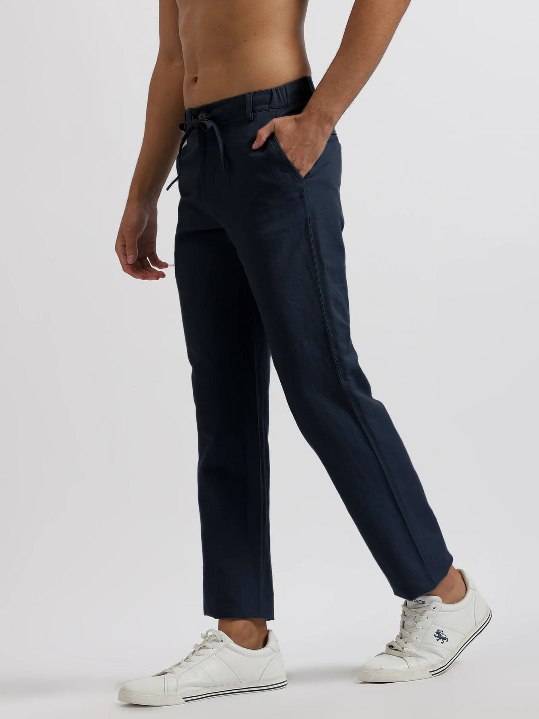 Theo - Linen Travel Pants - Dark Blue