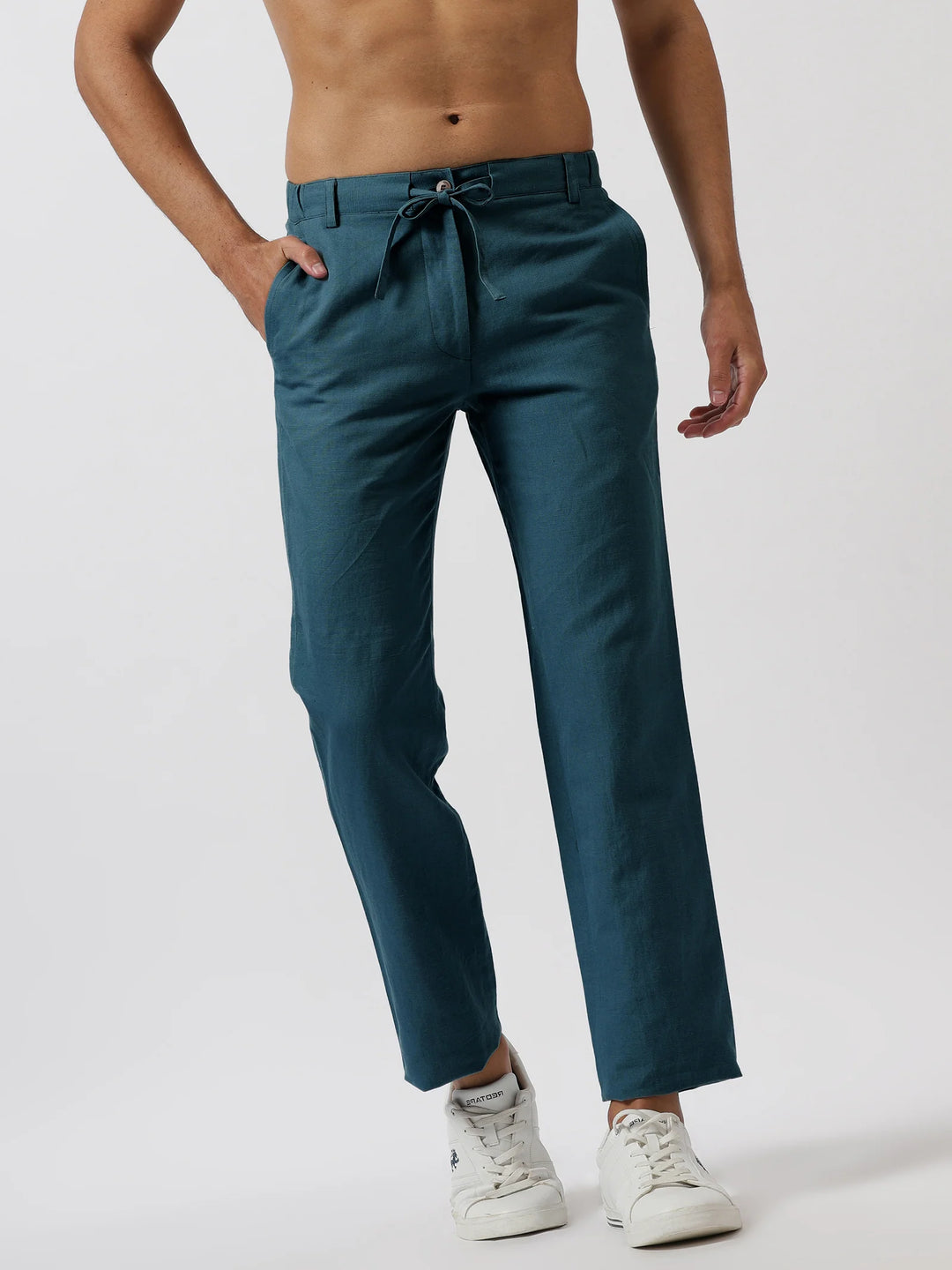 Theo - Linen Travel Pants - Deep Sea Blue