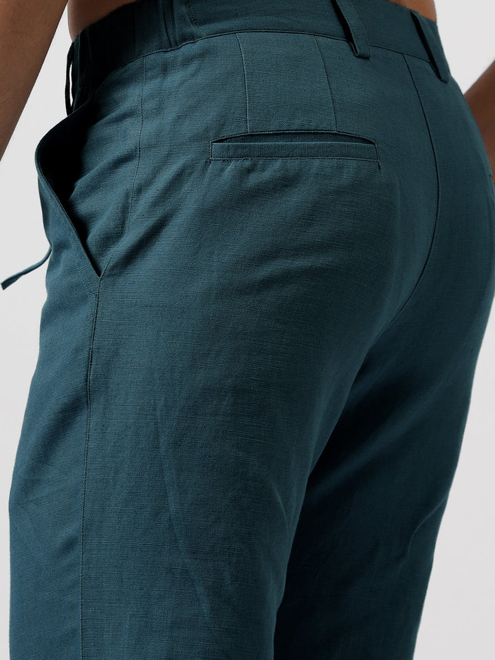 Theo - Linen Travel Pants - Deep Sea Blue