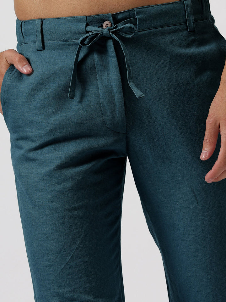 Theo - Linen Travel Pants - Deep Sea Blue