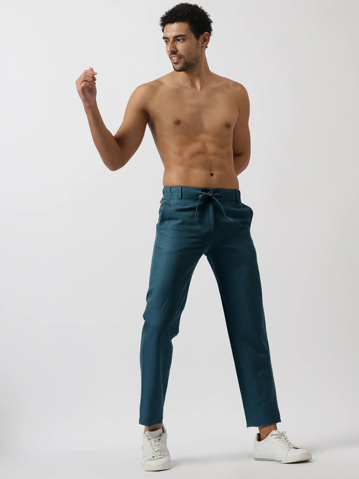 Theo - Linen Travel Pants - Deep Sea Blue