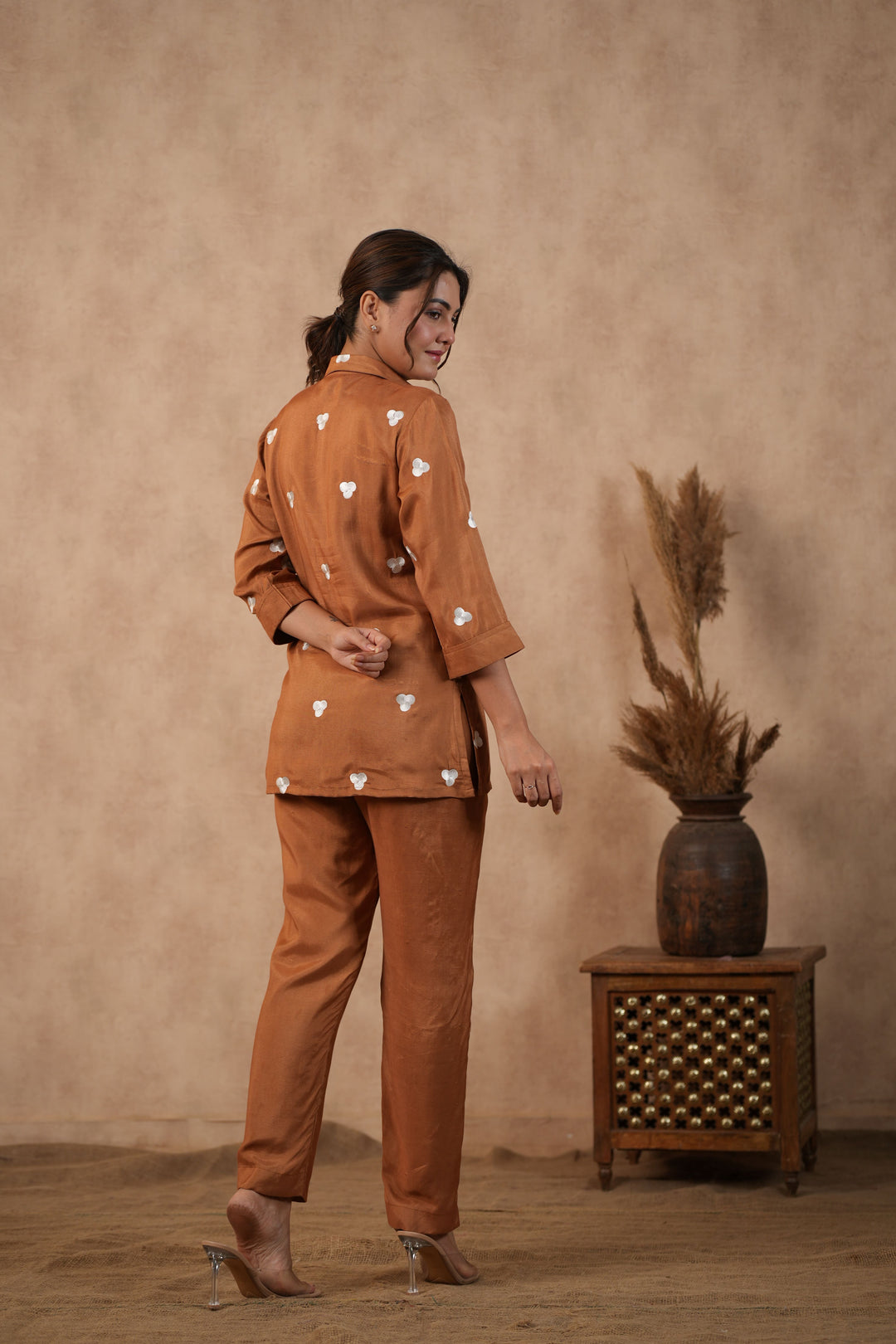 Brown Embroidered co-ord set