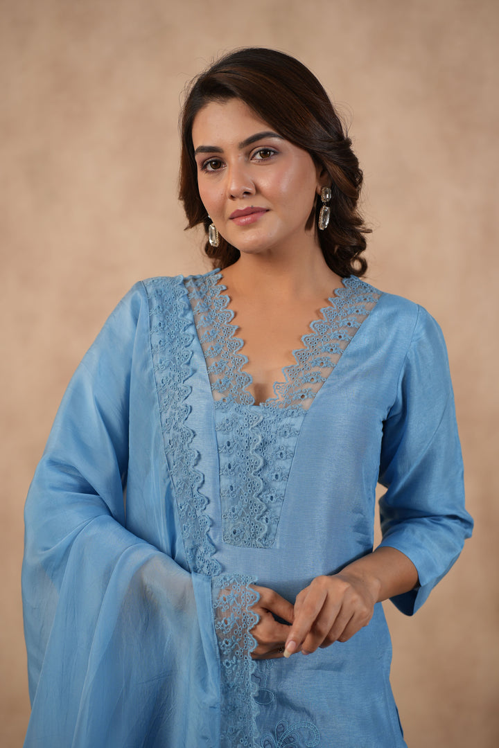 Blue Embroidered Suit set ( Set of 3 )