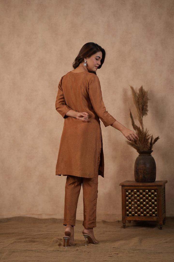 Brown Embroidered Suit set ( Set of 3 )