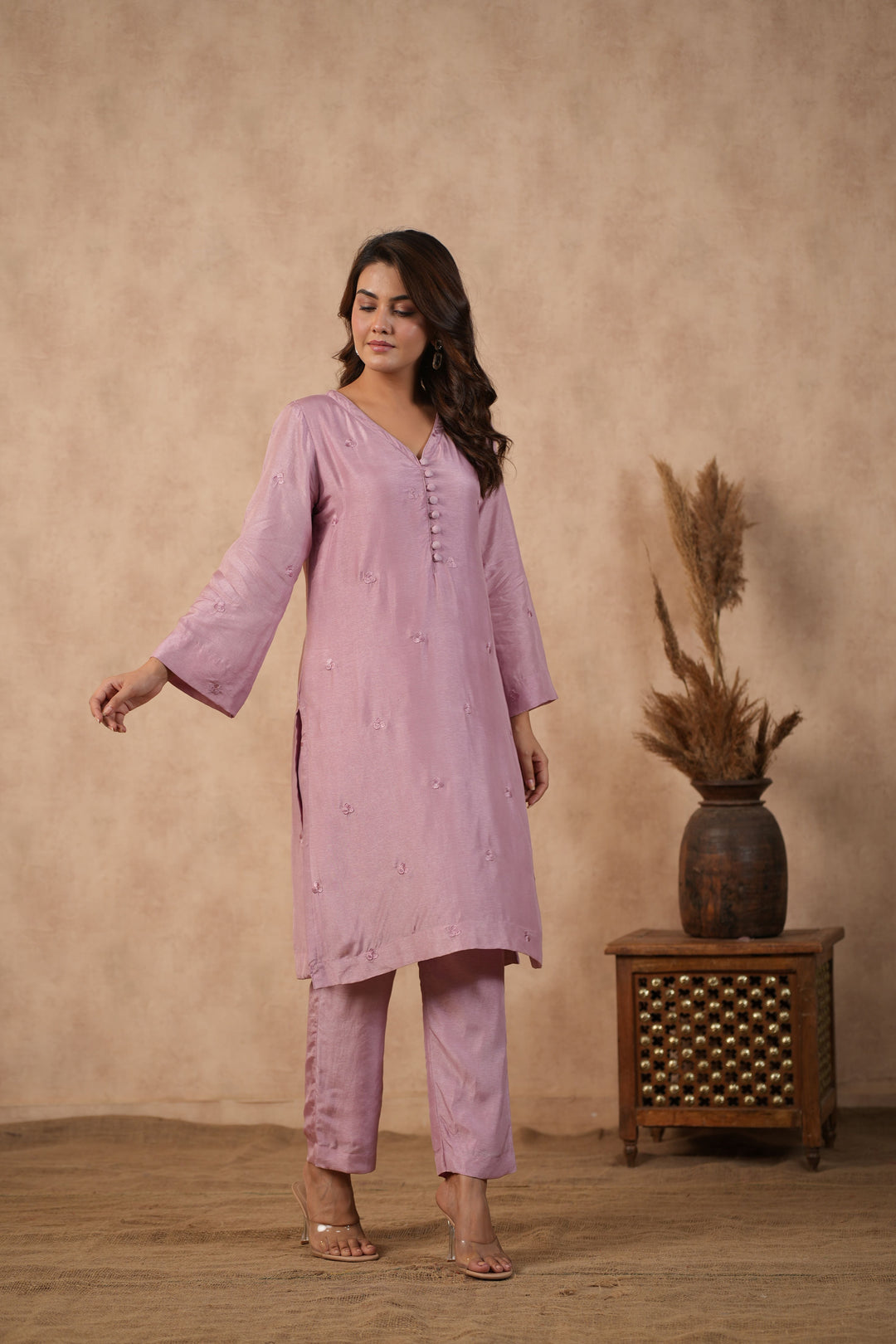 Lilac Embroidered Tunic set ( Set of 3 )