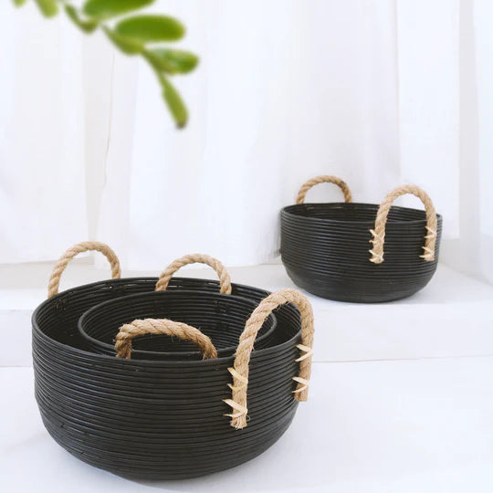 Keke Round Basket With Handle Black