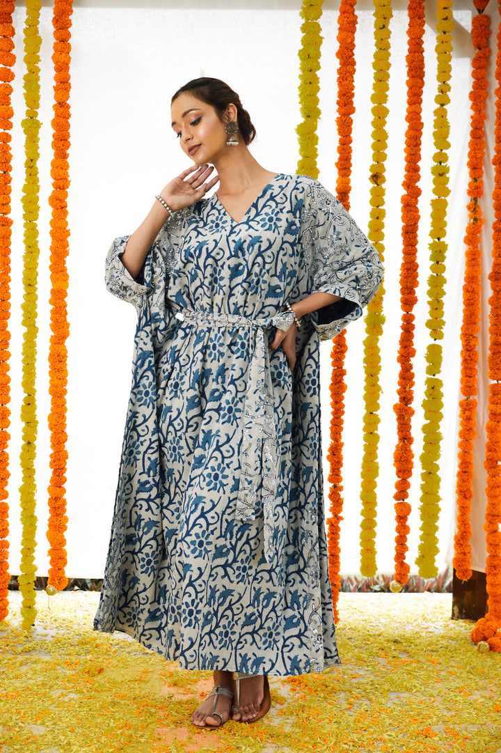 Cotton Blue Indigo Kaftan Dress