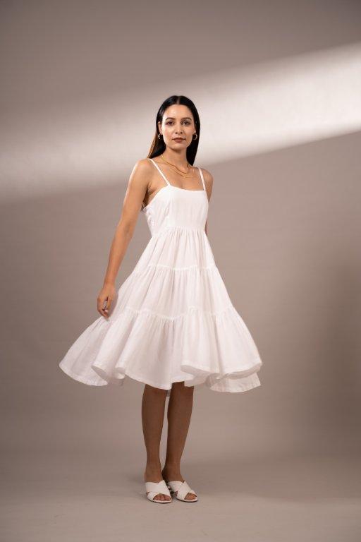 FIONA WHITE MID-LENGTH DRESS